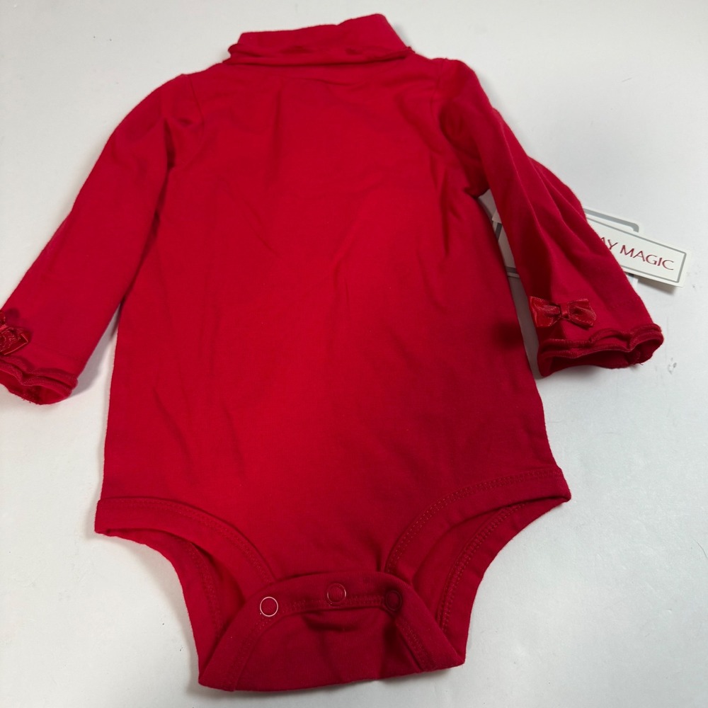 Koala Kids Baby Girls Red Turtleneck Bodysuit Long Sleeve Bow Cuffs 3M NWT